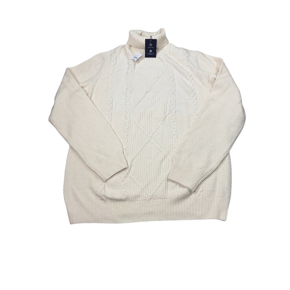 NWT Jos A Bank cream cable knit fisherman turtleneck sweater. Size 3XLT. winter
